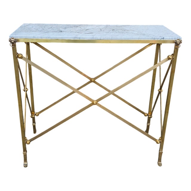 Lionhead Console Table in White Marble and Brass For Sale