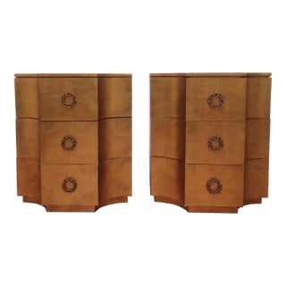 Bernhardt Jet Set Caspian Gold Leaf 3 Drawer Nightstand-A Pair For Sale