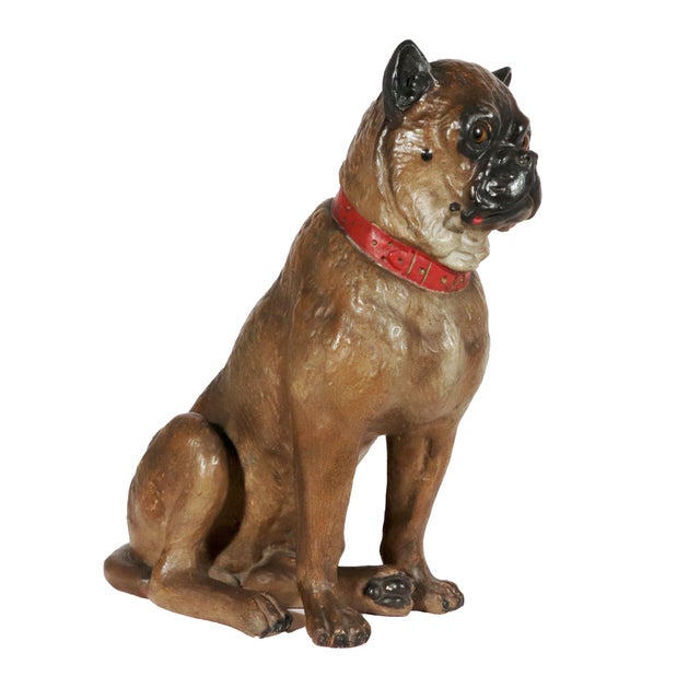 Ceramic Austrian Cold-Painted Terracotta Model of a Seated Pug Dog With Glass Eyes, Life Size For Sale - Image 7 of 17
