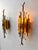 Pair of Mid-Century Modern wall lamps light lighting sconces amber and yellow hammered glass and wrought iron with gilt...
