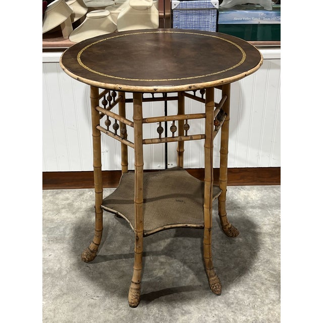 Late 19th Century Antique Japanoise Bamboo Table With Leather Top For Sale - Image 5 of 14