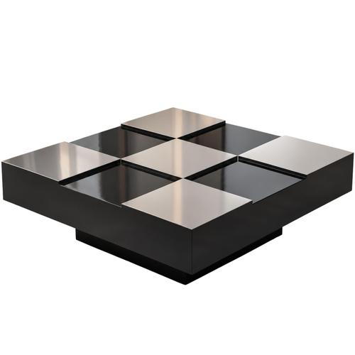 Black Italian Square Black Lacquer and Steel Coffee Table, 1970s For Sale - Image 8 of 8