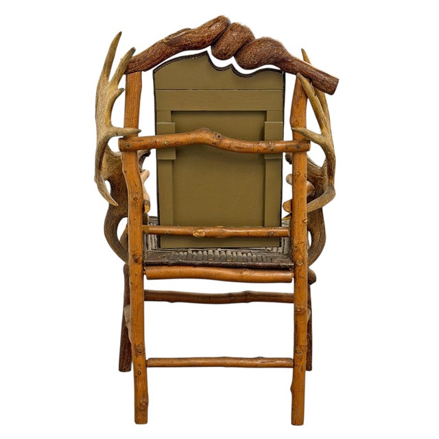 Wood American Adirondack Style Moose Antler Armchair For Sale - Image 7 of 14