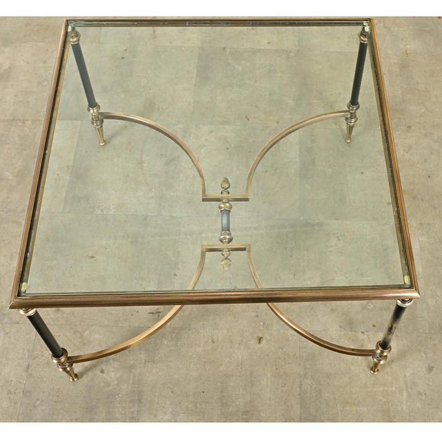 Metal French Mid-Century Modern Square Brass & Glass Coffee Table For Sale - Image 7 of 10