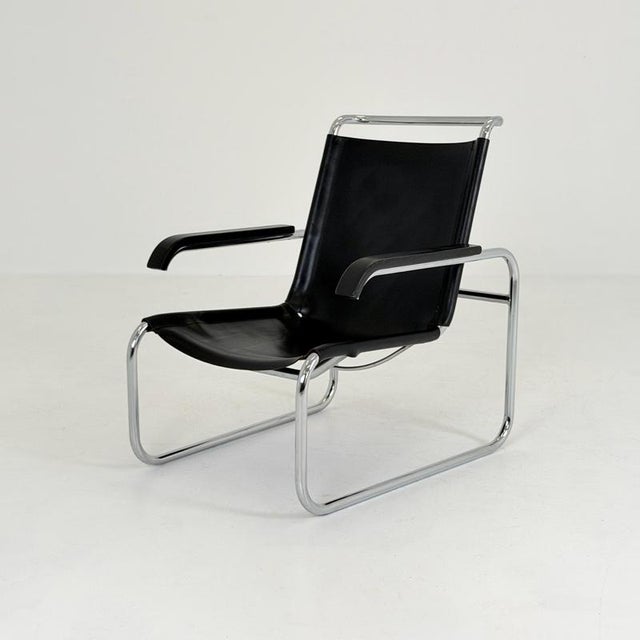 Vintage 1980s thonet s 35 l b35 armchair – marcel breuer bauhaus design, black leather & chrome 1980s a beautiful vintage...