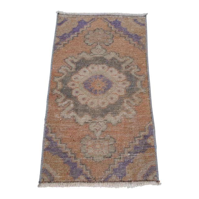 1970s Vintage Hand Made Small Oushak Rug Low Pile Yastik Rug Mat - 1'4" X 2'6" For Sale - Image 5 of 14