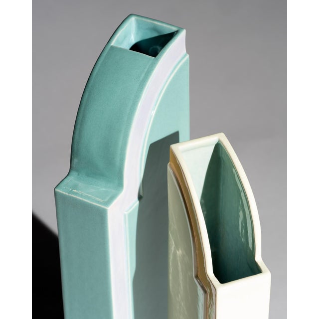 Vintage Geometric Ceramic Vases by Karl Till for Staatliche Majolika Karlsruhe, 1996, Set of 2 For Sale - Image 9 of 17