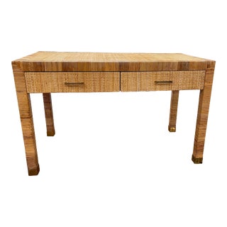 Bielecky Brothers Rattan Wrapped Desk With Drawers For Sale