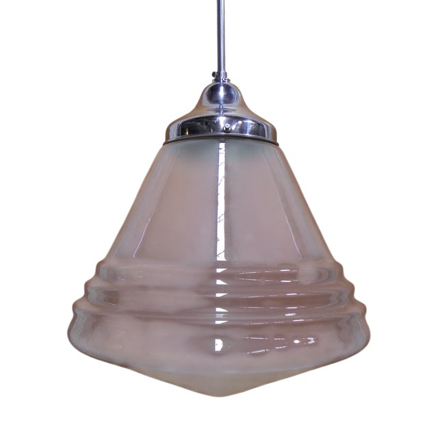 Art Deco Frosted Glass Pendant Lamp, 1930s For Sale