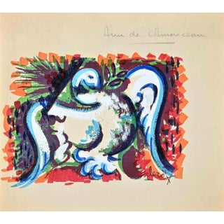Claude Clero, Composition, Original Tempera on Paper, 1970s For Sale