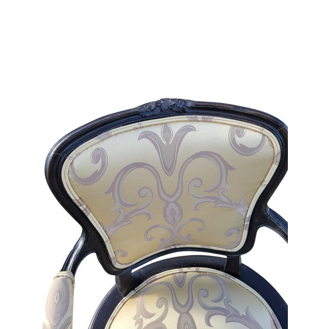 Pair 1940s French Provincial Maple Louis XV Ebony Armchairs – Newly Upholstered For Sale - Image 16 of 16