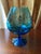 Vintage Empoli Style Stemmed Blue Glass Vase For Sale - Image 9 of 9