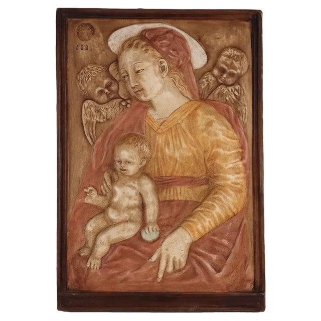 Italian Painted Virgin Mary Bas-Relief, 1900 For Sale