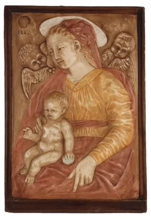Italian Painted Virgin Mary Bas-Relief, 1900