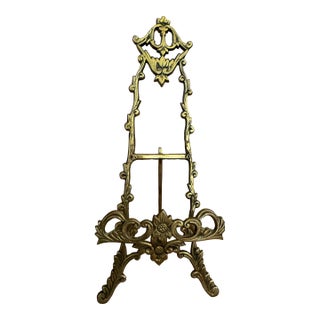 Vintage Brass Ornate Baroque Scrollwork Display Easel Stand & Matching Letter Holder For Sale