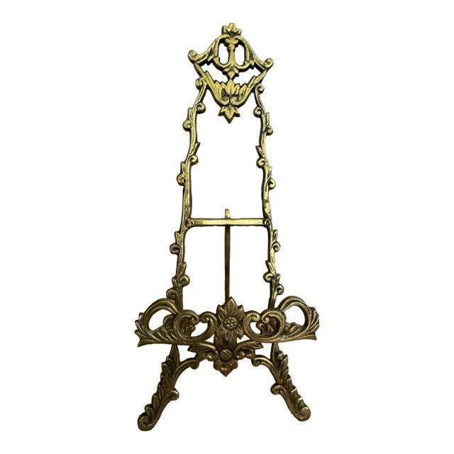 Vintage Brass Ornate Baroque Scrollwork Display Easel Stand & Matching Letter Holder For Sale
