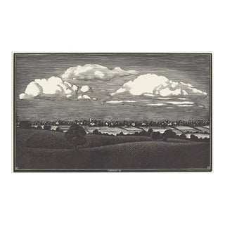1935 Asa Cheffetz Clouds Over Enfield Connecticut Woodcut For Sale