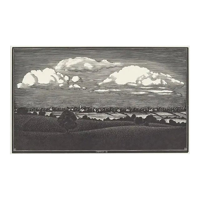 1935 Asa Cheffetz Clouds Over Enfield Connecticut Woodcut For Sale