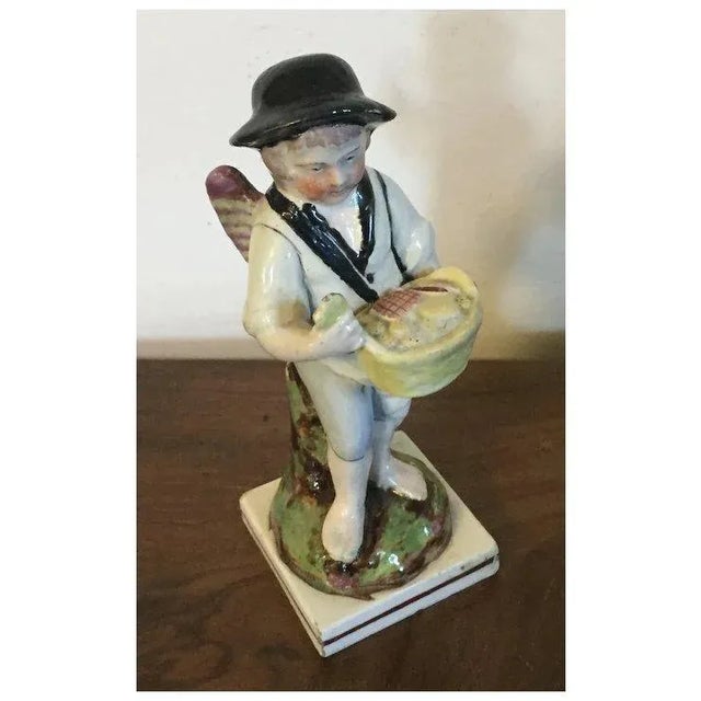 Ceramic Antique Early 19th Century English Georgian Staffordshire Pearlware Figure of a Bread Seller With Angel Wings For Sale - Image 7 of 12
