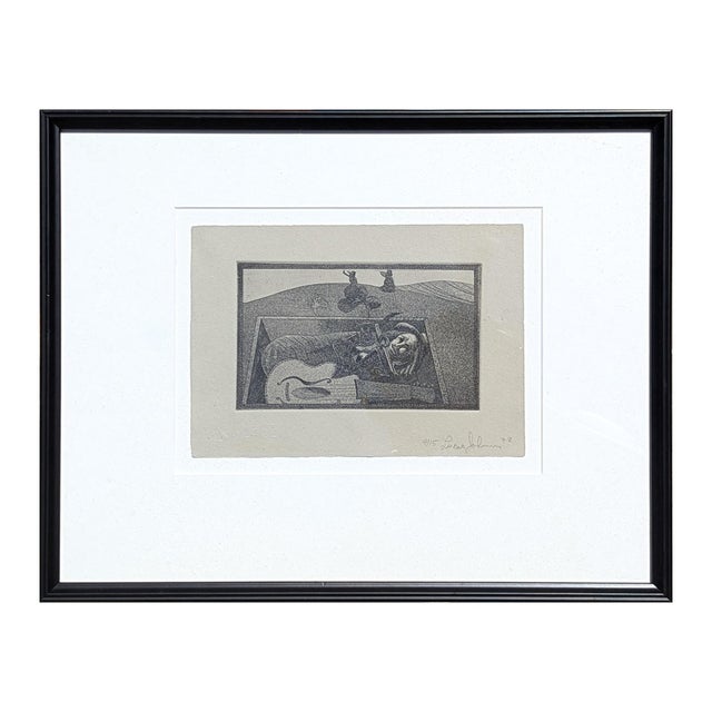 Lucas Johnson Modern Black & White Surrealist Etching of a Figure & Guitar in a Grave Ed. 4/15, 1978 For Sale In Houston - Image 6 of 12