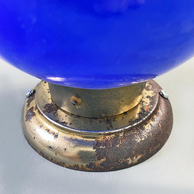 Italian Blue and White Glass & Sheet Metal Wall Light, 1930s, Set of 3 For Sale - Image 3 of 15