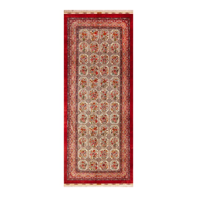 Nazmiyal Collection Vintage Garden Design Silk Persian Qum Rug For Sale