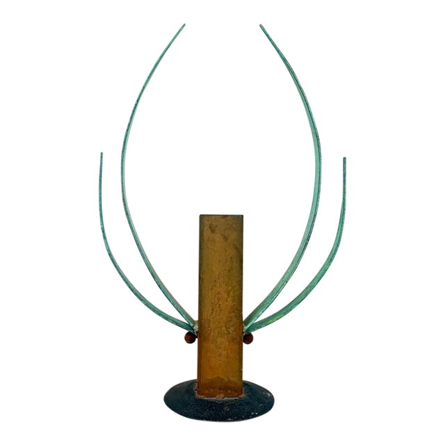 Vintage Sculpture Brutalist Rusted Steel Oxidized Bronze Horns Vase Art For Sale