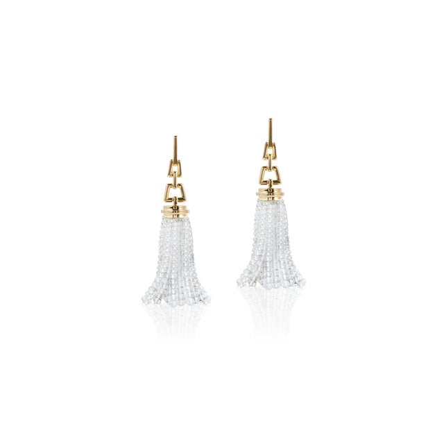Beyond' 16 Strand Moon Quartz 1-1/2" Tassle Earrings With Chain Links In 18K Yellow Gold. Approximate Stone Weight- Moon...