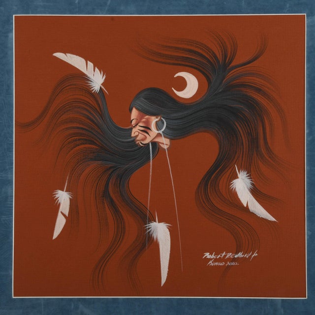 This Signed Robert Redbird Jr. (b. 1964) Original Watercolor Kiowa Artwork, a striking piece of art characterized by...