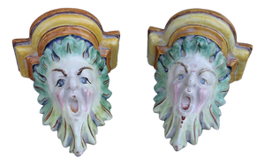 Majolica Shelves with Faces from Laboratorio Pesaro, 1940s, Set of 2