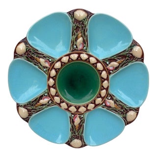 Victorian Majolica Aqua Oyster Plate by Minton, Ceramic, England, 1880 For Sale