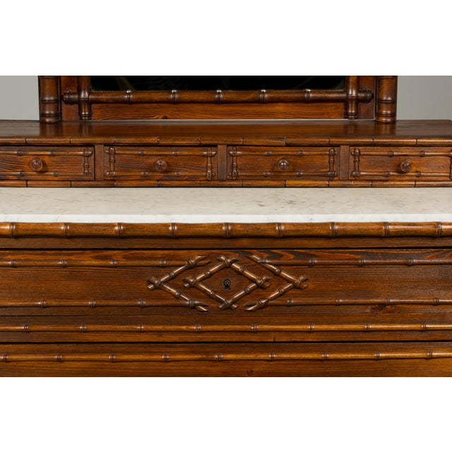 19th Century French Napoleon III Bamboo Dresser With Carrara Marble and Mirror For Sale In New York - Image 6 of 18