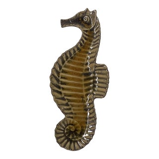 Artistic Mustard Yellow Glaze Ceramic Decorative Seahorse Shape Display Plate For Sale