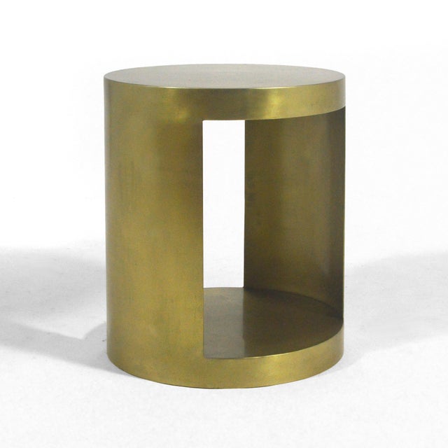 This handsome custom fabricated side table of steel with a bronze colored finish has a wonderful minimalist design and...