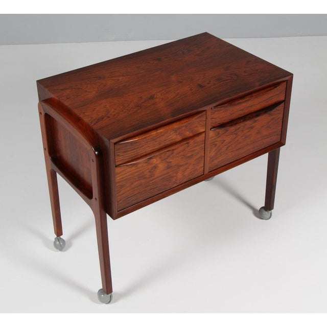 Erling Torvits sewing nest in rosewood. Four drawers. On wheels. This piece is attributed to the mentioned designer/maker....