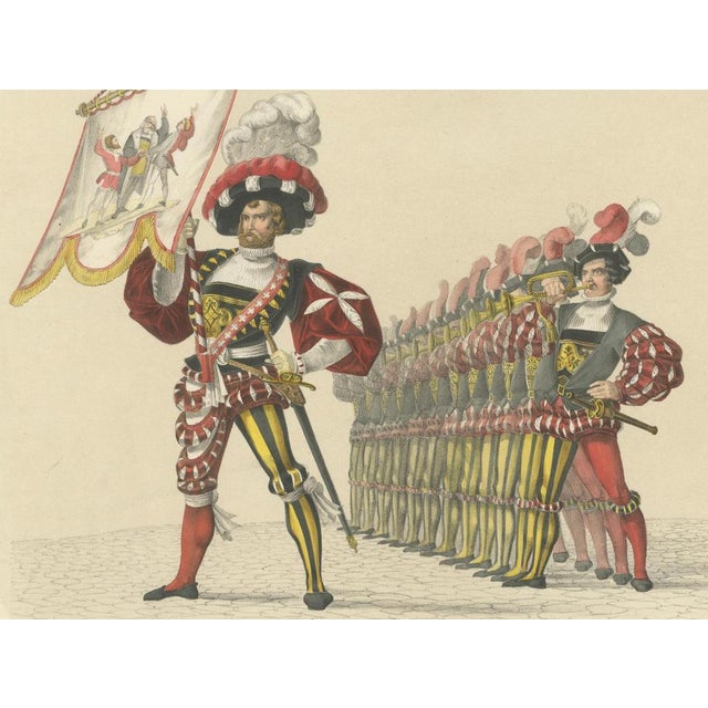 Title: The Banner of the Swiss Confederation and William Tell – A National Tribute : This striking hand-colored lithograph...