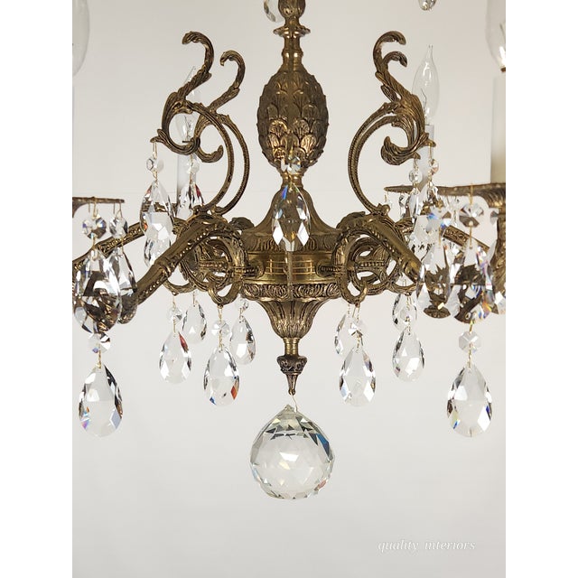 Antique 6 Light Svelte Sparkling Splendid Brass Cut Lead Crystal Chandelier ~ ~ Rewired ~ Restored ~ Rejuvenated ~ Ready to Hang ~ For Sale In South Bend - Image 6 of 12