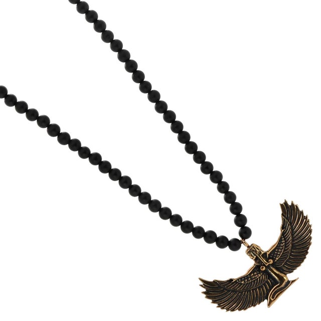 Early 21st Century Magical Goddess Isis Pendant Onyx Stone Beaded Necklace For Sale - Image 5 of 8