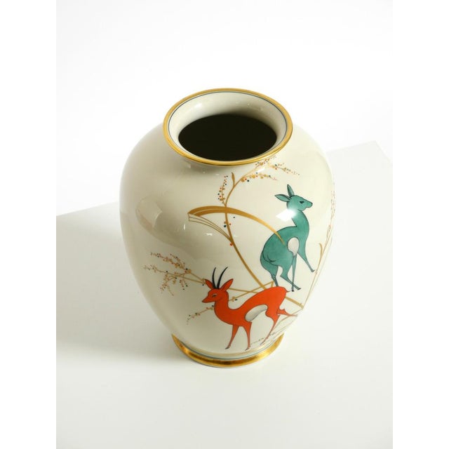 Light Blue Porcelain Vase with Hand-Painted Wildlife Motifs from PMR Bavaria Jaeger & Co., 1940s For Sale - Image 6 of 18