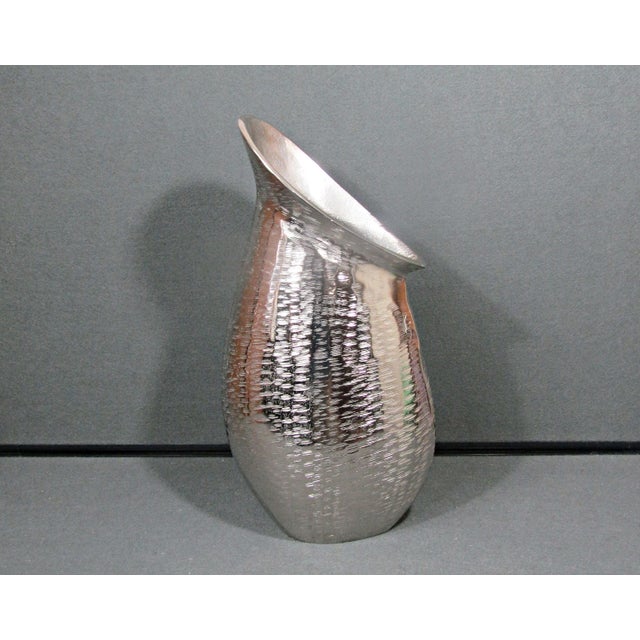 Large Sculptural Textured Silver-Finish Vase For Sale - Image 4 of 12