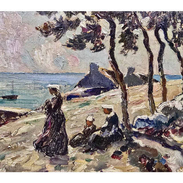 Jules Eugène Pages -Women and Child Along the Brittany Coast—Impressionist Oil Painting For Sale In Los Angeles - Image 6 of 10
