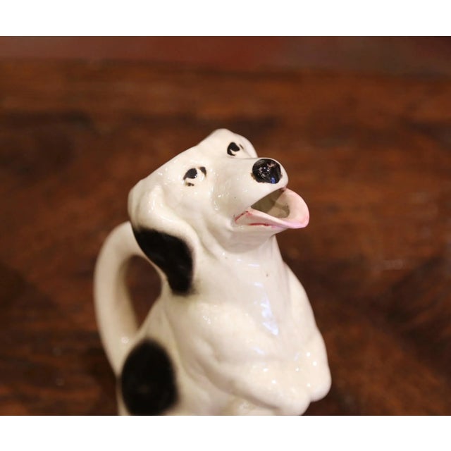 Late 19th Century Mid-Century French Sarreguemines Hand-Painted Ceramic Begging Dog Pitcher For Sale - Image 5 of 9