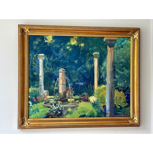 Paint Late 20th Century Modern Impressionist Oil Painting of a Garden in Greens, Framed For Sale - Image 7 of 15
