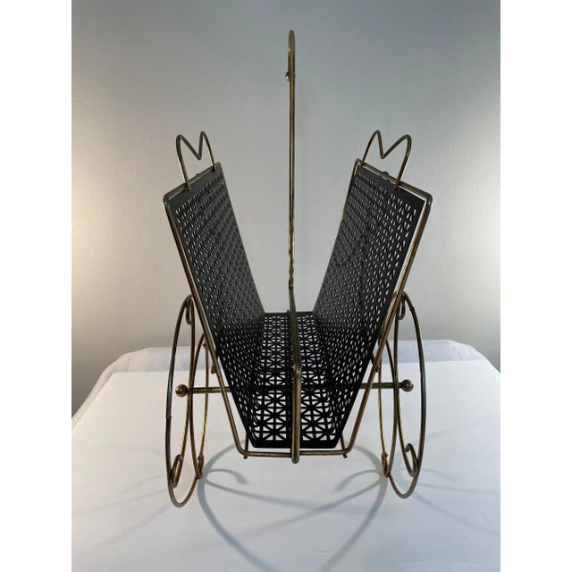1950s Brass Magazine Rack With Wheels For Sale - Image 4 of 13