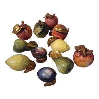Group of Vintage Italian Glazed Ceramic Fruit For Sale