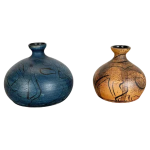 German Ceramic Studio Pottery Vase by Gerhard Liebenthron, 1980s, Set of 2
