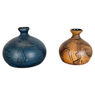 German Ceramic Studio Pottery Vase from Gerhard Liebenthron, 1980s, Set of 2 For Sale