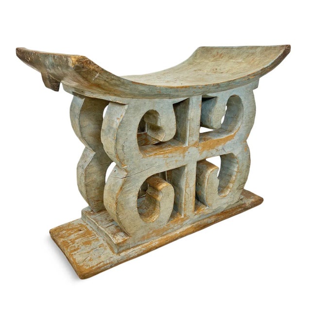 Original Antique Asante Pale Blue Stool For Sale - Image 4 of 8