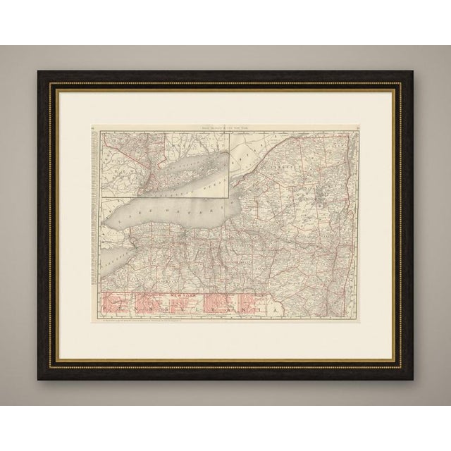 An original antique map of New York State from Rand McNally's 1899 indexed atlas, this double-page sheet on pages 50 and...
