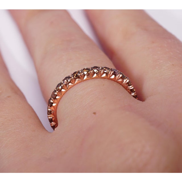 Contemporary 1.10 Carat Micro-Pave Fall Colors Diamond Eternity Wedding Band In Rose Gold For Sale - Image 3 of 5